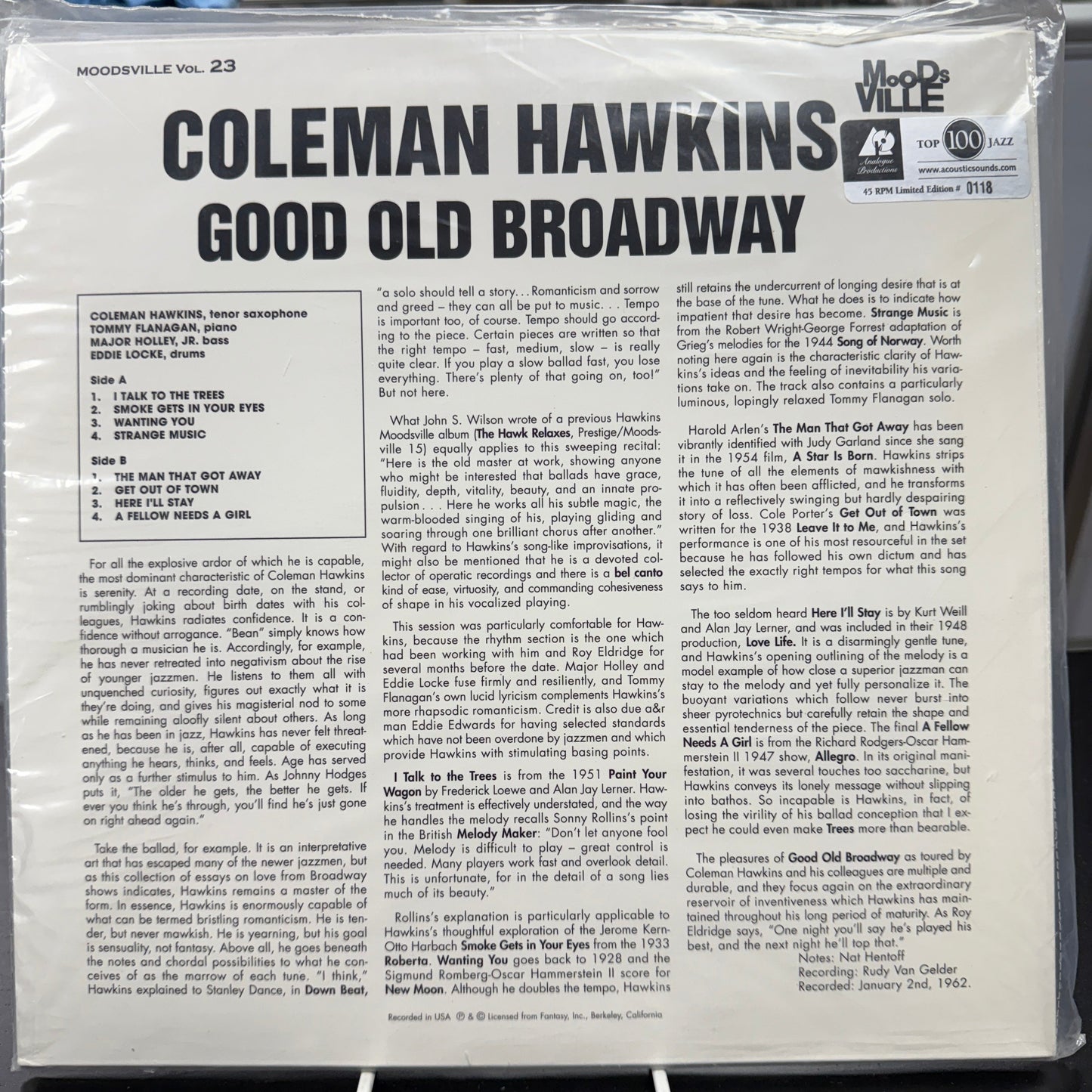 Coleman Hawkins - Good Old Broadway - Analogue Productions LP