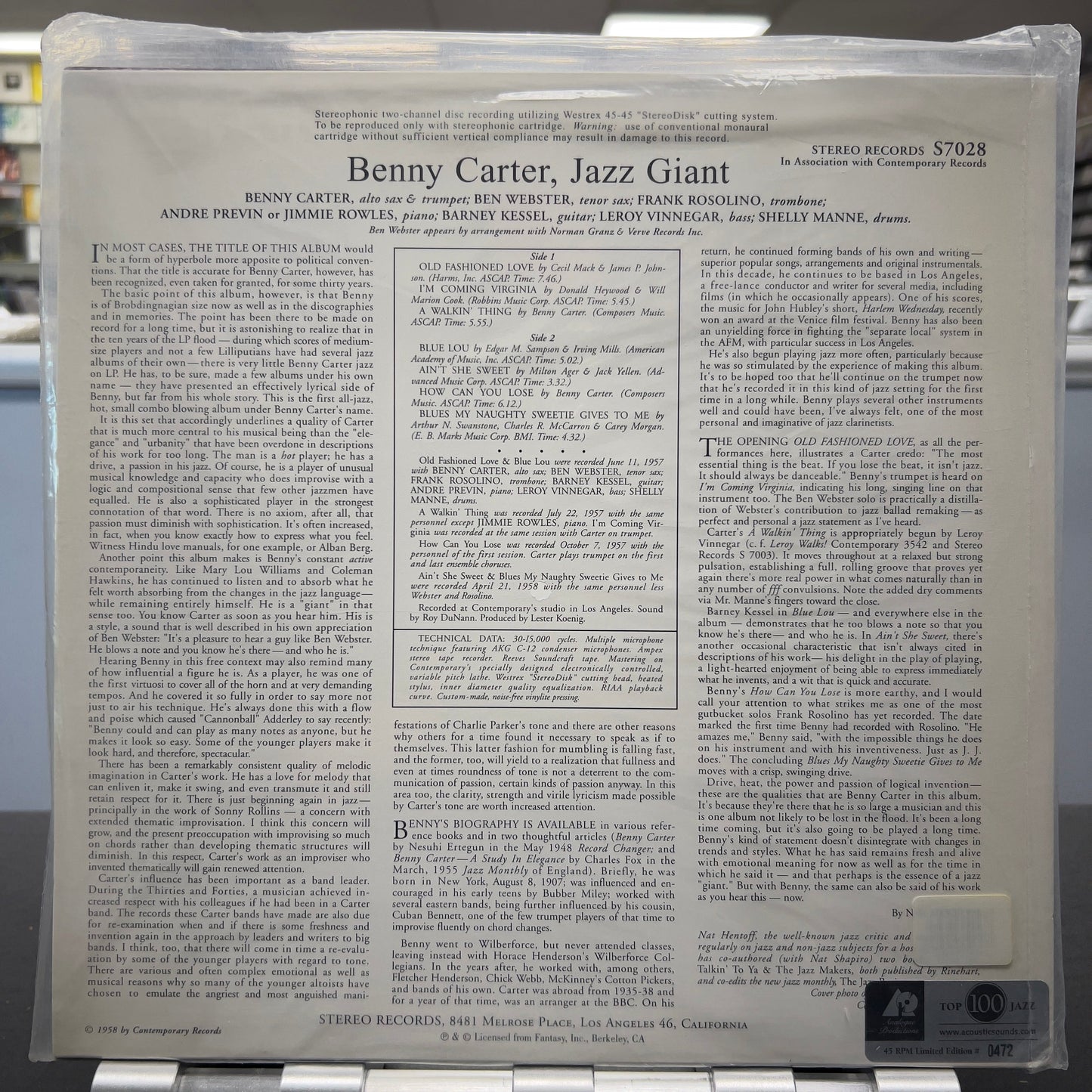 Benny Carter - Jazz Giant - Analogue Productions 45rpm LP