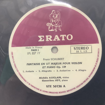 Franz Schubert , Michèle Auclair, Geneviève Joy - Intégrale De L'œuvre Pour Violon & Piano En 2 Volumes Vol. I - Erato LP